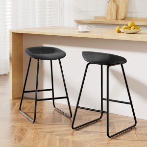 Artiss Ludovic 2x Bar Stools PU Leather Kitchen Dining Chairs, Metal Frame, Footrest, Black, 65cm Seat Height