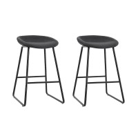 Artiss Ludovic 2x Bar Stools PU Leather Kitchen Dining Chairs, Metal Frame, Footrest, Black, 65cm Seat Height