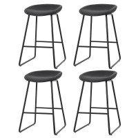 Artiss Ludovic 4x Bar Stools PU Leather Kitchen Dining Chairs, Metal Frame, Footrest, 65cm Seat Height, Black