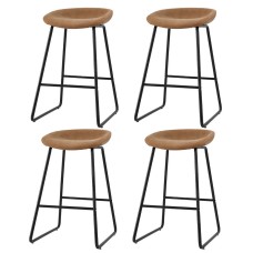 Artiss Ludovic 4x Bar Stools Brown PU Leather 65cm Seat Height Metal Frame with Footrest for Kitchen Dining