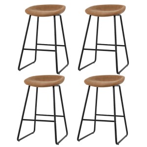Artiss Ludovic 4x Bar Stools Brown PU Leather 65cm Seat Height Metal Frame with Footrest for Kitchen Dining