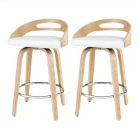 Artiss 2x Swivel Bar Stools White PU Leather, Plywood, Low Back, 64cm Seat, Counter Chairs, Chrome Footrest