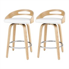 Artiss 2x Swivel Bar Stools White PU Leather, Plywood, Low Back, 64cm Seat, Counter Chairs, Chrome Footrest