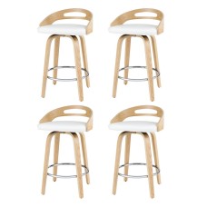 Artiss Set of 4 Swivel Bar Stools, White PU Leather, Low Back, Plywood Legs, 64cm Seat, Modern Dining Chairs
