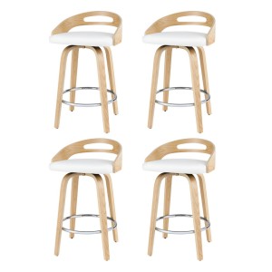 Artiss Set of 4 Swivel Bar Stools, White PU Leather, Low Back, Plywood Legs, 64cm Seat, Modern Dining Chairs