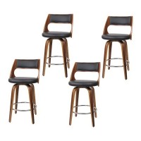 Artiss 4x 65cm Swivel Bar Stools Bentwood Walnut PU Leather Seat with Backrest and Chrome Footrest Black