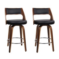Artiss 2x Swivel Bar Stools - 76cm PU Leather, Solid Wood, Chrome Footrest, Contoured Backrest, Anti-Slip Feet, Black