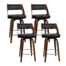 Artiss Set of 4 Bar Stools 76cm Swivel PU Leather Chairs with Solid Wood Legs, Chrome Footrest, Black, Padded