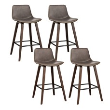 Artiss Bar Stools Set of 4, Vintage PU Leather, Solid Wood, Walnut Finish, 48.5x48.5x88cm, Stylish Home Café Seating