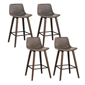 Artiss Bar Stools Set of 4, Vintage PU Leather, Solid Wood, Walnut Finish, 48.5x48.5x88cm, Stylish Home Café Seating