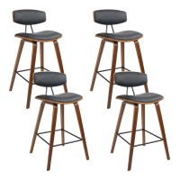 Artiss 4x Bentwood Bar Stools - Walnut Finish, PU Leather Padded Seat, Solid Wood Frame, Anti-Slip Feet, 87cm Height