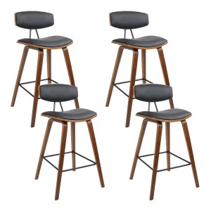 Artiss 4x Bentwood Bar Stools - Walnut Finish, PU Leather Padded Seat, Solid Wood Frame, Anti-Slip Feet, 87cm Height