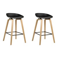 Artiss 2x Bar Stools Black, 67cm Seat, Wooden Legs, PP Plastic Seat, Metal Footrest, Anti-Slip Protectors, Modern Design