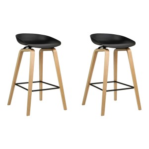 Artiss 2x Bar Stools Black, 67cm Seat, Wooden Legs, PP Plastic Seat, Metal Footrest, Anti-Slip Protectors, Modern Design