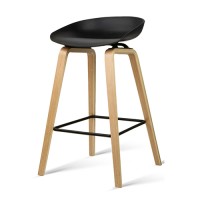 4x Artiss Bentwood Bar Stools Wooden Black 67cm Kitchen Counter Dining Chairs PP Plastic Seat Metal Footrest