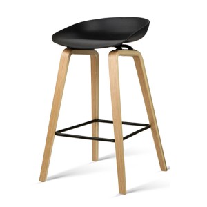 4x Artiss Bentwood Bar Stools Wooden Black 67cm Kitchen Counter Dining Chairs PP Plastic Seat Metal Footrest