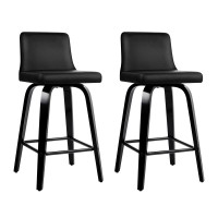 Artiss Swivel Bar Stools - Black PU Leather, Solid Plywood Frame, 360° Swivel, 92cm Height, Set of 2 with Footrest