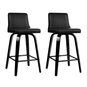 Artiss Swivel Bar Stools - Black PU Leather, Solid Plywood Frame, 360° Swivel, 92cm Height, Set of 2 with Footrest