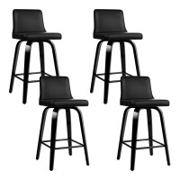 Artiss Felipe 360° Swivel Bar Stools Set of 4 - Black PU Leather, Plywood, Chrome Footrest, 87cm Height, Anti-Slip Pads