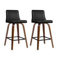 Artiss 2x Bar Stools - Swivel 360° Leather Padded Seat, Wooden Frame, Chrome Footrest, Anti-Slip Feet, 87cm Height