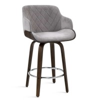 Artiss Swivel Bar Stools - Velvet Padded, Solid Wood, 360° Rotatable, Chrome Footrest, Anti-Slip, 96cm Height, Grey