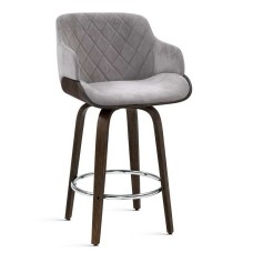 Artiss Swivel Bar Stools - Velvet Padded, Solid Wood, 360° Rotatable, Chrome Footrest, Anti-Slip, 96cm Height, Grey