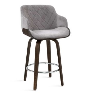 Artiss Swivel Bar Stools - Velvet Padded, Solid Wood, 360° Rotatable, Chrome Footrest, Anti-Slip, 96cm Height, Grey