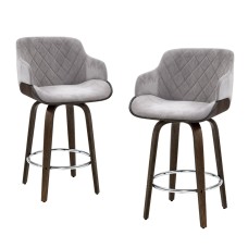 Artiss 4x Velvet Swivel Bar Stools 70cm Grey Padded Seat Solid Wood Frame with Chrome Footrest and Backrest Artiss 4x Velvet Swivel Bar Stools 70cm Grey Padded Seat Solid Wood Frame with Chrome Footrest and Backrest