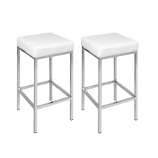 Artiss 2x Bar Stools - White PU Leather, Padded Seat, Chrome Steel Legs, 36x36x69cm, Modern Kitchen Seating, Set of 2