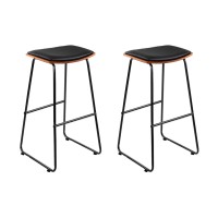 Artiss Set of 2 Bar Stools - PU Leather Padded Seat, 76cm Wooden & Metal Frame, Stylish Footrest, Anti-Slip Feet