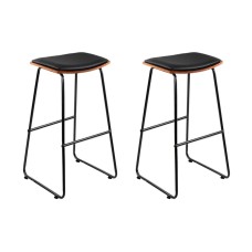 Artiss Set of 2 Bar Stools - PU Leather Padded Seat, 76cm Wooden & Metal Frame, Stylish Footrest, Anti-Slip Feet