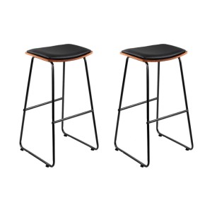 Artiss Set of 2 Bar Stools - PU Leather Padded Seat, 76cm Wooden & Metal Frame, Stylish Footrest, Anti-Slip Feet