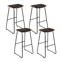 Artiss Set of 4 Bar Stools 76cm Faux Leather Padded Seat, Solid Timber Base, Metal Frame, Wooden & Black