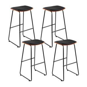 Artiss Set of 4 Bar Stools 76cm Faux Leather Padded Seat, Solid Timber Base, Metal Frame, Wooden & Black