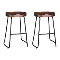 Artiss Bar Stools Pinewood Tractor Seat 65cm Black Legs Vintage Industrial Design Retro Style Pair 1-Year Warranty