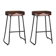 Artiss Bar Stools Pinewood Tractor Seat 65cm Black Legs Vintage Industrial Design Retro Style Pair 1-Year Warranty