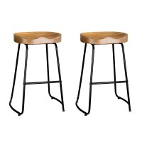 Artiss 2x Tractor Bar Stools with Vintage Pine Wood Seat, Heavy Duty Steel Base, 65cm - Industrial Retro Design