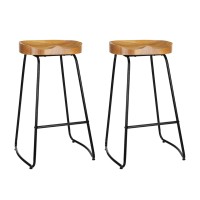 Artiss 2x Bar Stools Tractor Seat 75cm - Vintage Industrial Design, Elm Pine Wood, Heavy Duty Steel, Anti-Slip Base
