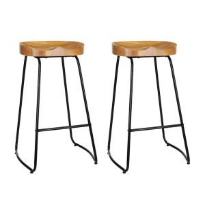 Artiss 2x Bar Stools Tractor Seat 75cm - Vintage Industrial Design, Elm Pine Wood, Heavy Duty Steel, Anti-Slip Base