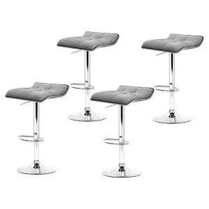Artiss 4x Bar Stools Grey Linen Padded Gas Lift Chrome Base 360° Swivel Adjustable Height 68-81cm Steel