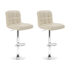 Artiss 2x Bar Stools Beige PU Leather, Gas Lift, Chequered Backrest, 360° Swivel, Height Adjustable, 150kg Capacity