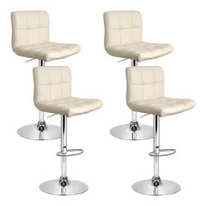 Artiss Set of 4 Bar Stools Beige PU Leather, Gas Lift Adjustable Height, Chrome Base, 360° Swivel, 150kg Capacity