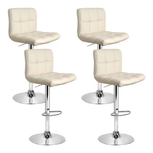 Artiss Set of 4 Bar Stools Beige PU Leather, Gas Lift Adjustable Height, Chrome Base, 360° Swivel, 150kg Capacity