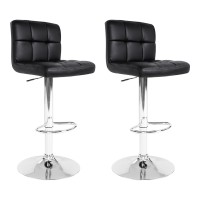 Artiss 2x Bar Stools Black PU Leather, Gas Lift, Chrome Finish, 360° Swivel, 68-81cm Adjustable Height, Chequeered Design