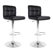 Artiss 2x Bar Stools Black PU Leather, Gas Lift, Chrome Finish, 360° Swivel, 68-81cm Adjustable Height, Chequeered Design