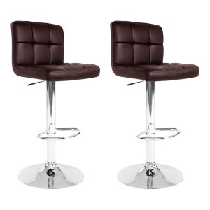 Artiss 2x Bar Stools - Chocolate PU Leather, Adjustable Gas Lift, 360° Swivel, Chrome Finish, 68-81cm Seat Height