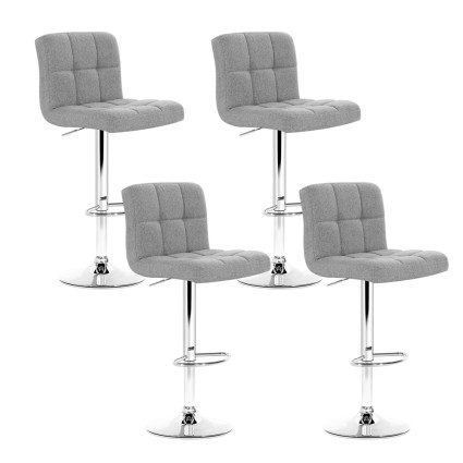 Artiss 4x Grey Fabric Bar Stools Gas Lift Swivel 68–81cm Height Adjustable Chrome Base Modern Kitchen Chairs