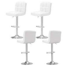 Artiss 4x Bar Stools White PU Leather, Gas Lift Adjustable, 360° Swivel, Chrome Base, Chequeered Backrest, 68-81cm