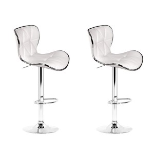 Artiss 2x White Bar Stools, Gas Lift PU Leather, Chrome Finish, 94-114cm Adjustable Height, Swivel Design, Steel Base