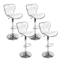 Artiss Set of 4 White Bar Stools Gas Lift Swivel PU Leather Seat Adjustable Height Chrome Steel Base Modern